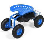 Goplus si�ge de jardin roulant pivotant � 360�, panier de rangement pour outils, tabouret et si�ge de ...