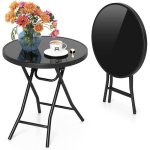 Table d'appoint exterieur plateau en verre, table jardin balcon pliante système de verrouillage, meuble ... Table d'appoint exterieur plateau en verre, table jardin balcon pliante système de verrouillage, meuble ...