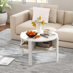 Table basse ronde � 2 niveaux, table de salon avec compartiment de rangement ouverts, patins antid�rapants, ...