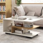 Goplus table basse salon industrielle, table basse design avec rangement � 3 niveaux, rectangulaire, ...
