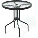 Goplus table bistrot d?exterieur, table � manger ronde de 70 cm avec plateau en verre tremp� et trou ...