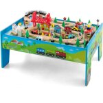 Goplus table circuit de train enfant, rail de train bois 80 pcs avec rails, jouet d'activits pour garons ...