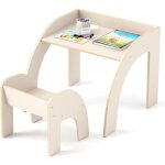 Goplus table enfant avec chaise, bureau enfant en bois avec chaise ergonomique, plateau large, petit ...