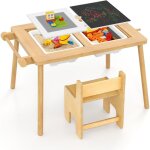 Goplus - table enfant avec chaise, table sensorielle en bois pour 2 + ans, avec 2 bacs pliables, plateau ...