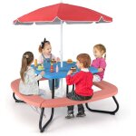 Goplus table enfant exterieure avec 4 bancs int�gr�s, table pique - nique avec parasol r�glable et pliable, ...
