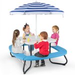 Goplus table enfant exterieure avec 4 bancs int�gr�s, table pique - nique avec parasol r�glable et pliable, ...