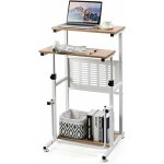 Goplus - table d'ordinateur rglable 68 - 98cm avec repose - pieds, tagres de rangement infrieures, ...