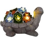 R�sine statue de tortue de jardin ext�rieur - avec plantes succulente et 7 lampes led � �nergie solaire ...