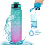 Gourde ecarla avec gobelet doseur et paille 1 l vert ombr� et rose bd19