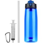 Gourde avec paille filtrante int�gr�e pour la randonn�e, le trekking et les voyages (bleue)