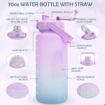 Gourde sport 2l - bouteille d'eau avec paille et marqueur de temps de motivation pour sport, fitness, ...