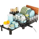 Gouttoir à vaisselle en acier inoxydable extensible avec porte - couverts et porte - verre amovible, ... Gouttoir à vaisselle en acier inoxydable extensible avec porte - couverts et porte - verre amovible, ...