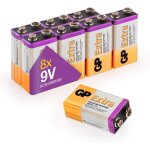 Piles 9v lot de 8 - batteries 6lr61 alcalines gp extra