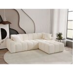 Graingold - canap d'angle mridienne droite colombo tissu velours crme