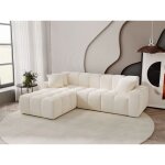 Graingold - canap d'angle mridienne gauche colombo tissu velours crme