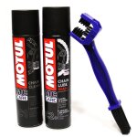 Graisse en spray motul c1 road + chain clean c2 + brush - kit moto