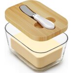 Grand beurrier en verre avec couvercle, porte - couteaux de comptoir et joint en silicone double couche ...