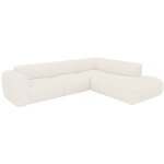 Grand canap� d'angle droit avec dossier m�ridienne en tissu bouclette blanc pogni de maison c�phy