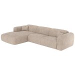 Grand canap� d'angle gauche convertible express en velours c�tel� fines c�tes beige pogni