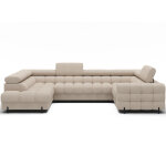 Grand canap� en u en tissu karbon ? avec fonction lit et coffre a gauche - beige clair - m�ridienne a ...
