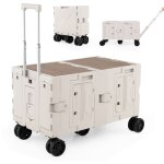 Grand chariot de plage pliable avec caisses de rangement  2 niveaux, chariot portable avec 5 roues pivotantes ...