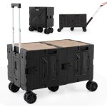 Grand chariot de plage pliable avec caisses de rangement  2 niveaux, chariot portable avec 5 roues pivotantes ...