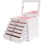 Grand coffret  bijoux avec couvercle en verre, coffret  bijoux en bois  7 niveaux, 5 tiroirs pour ...