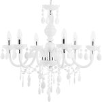 Grand lustre blanc en métal avec cristaux pour 7 ampoules e14 max. 40w solution d'éclairage idéale pour ... Grand lustre blanc en métal avec cristaux pour 7 ampoules e14 max. 40w solution d'éclairage idéale pour ...