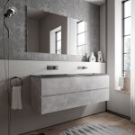 Grand meuble vasque de salle de bain mdf aspect béton avec lavabo fonte minérale noir mat - 140x45, 6x50cm ... Grand meuble vasque de salle de bain mdf aspect béton avec lavabo fonte minérale noir mat - 140x45, 6x50cm ...