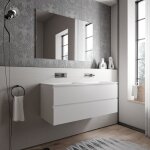 Grand meuble vasque de salle de bain mdf blanc mat avec lavabo fonte minrale blanc mat - 120x45, 6x50cm ...