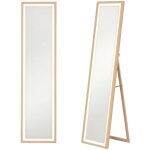 Grand miroir - homcom - �clairage led 3 couleurs - montage mural ou sur pied - rectangulaire - verre ...