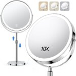 Grand miroir de maquillage �clair� 10x, miroir de courtoisie rechargeable r�glable en hauteur de 8 pouces, ...