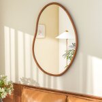 Grand miroir mural asym�trique en h�tre: miroir irregulier d'entr�e avec cadre en bois miroir organique ...