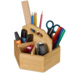 Grand pot � crayons, rotatif, pour vos stylos ou vos ciseaux, h x l x p : 15 x 17 x 19 cm, nature - relaxdays ...