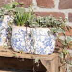 Grand pot de fleurs c�ramique motif floral bleu 13x12x22cm