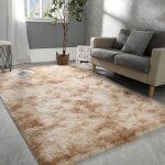 Grand tapis de salon 160 x 200 cm, ultra doux et moelleux, moderne, � poils longs, teint� beige, pour ...