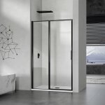 Grand verre porte de douche � ouverture pivotante int�rieure et ext�rieure 110x190 en alu noir mat