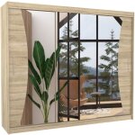 Les tendances - grande armoire de chambre  coucher 3 portes coulissantes bois clair et miroir douko ...