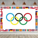 Grande banni�re d�corative olympique, anneaux olympiques, fond international, d�coration murale (180 ...