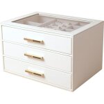 Grande bote  bijoux  3 niveaux avec couvercle en verre, 3 tiroirs, pour colliers, boucles d'oreilles, ...