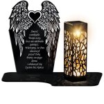 Grande bougie solaire led avec ailes d'ange �ternelles et c?ur pour la toussaint