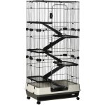 Grande cage enclos lapin - pawhut - 5 niveaux, 3 portes, 5 rampes, plateau amovible et roulettes - 81 ...