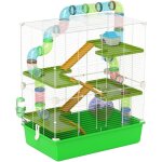 Pawhut - grande cage  hamsters 5 niveaux - tunnels, abreuvoir, roue, maisonnette, chelles - dim. 59l ...