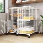 Grande cage int�rieure pour chats avec roue universelle parc exercice id�al 1 � 3 chats 75x39x76cm