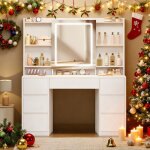 Grande coiffeuse avec miroir et �clairage led r�glable, 7 tiroirs et rangement pour bijoux. id�ale pour ...