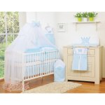 Grande moustiquaire pour lit b�b� en mousseline blanche avec anneaux et n?ud - bleu