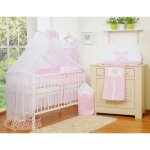 Grande moustiquaire pour lit b�b� en mousseline blanche avec anneaux et n?ud - pendentifs roses