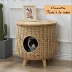 Grande niches À chat meuble table terrasse en bois tissé à la main multifonction 46x35, 8cm Grande niches À chat meuble table terrasse en bois tissé à la main multifonction 46x35, 8cm