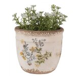 La grande prairie - pot de fleurs d'int�rieur beige et jaune en c�ramique fleurs 13x11 cm