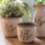 La grande prairie - pot de fleurs d'intrieur beige et jaune en cramique 18x17cm
